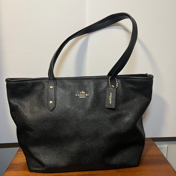 Coach Black Leather City Tote Bag - Picture 1 of 16